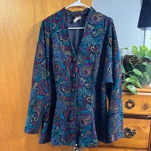 Vintage More Jazz Purple Teal Paisley Size Large Cardigan